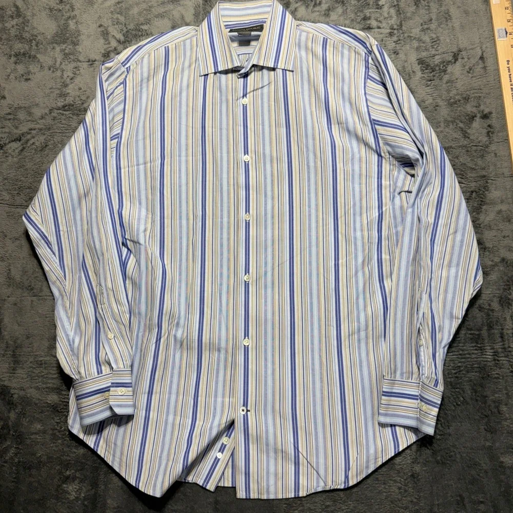 Banana Republic‎ Button Down Shirt Mens L Blue Striped 273417-00